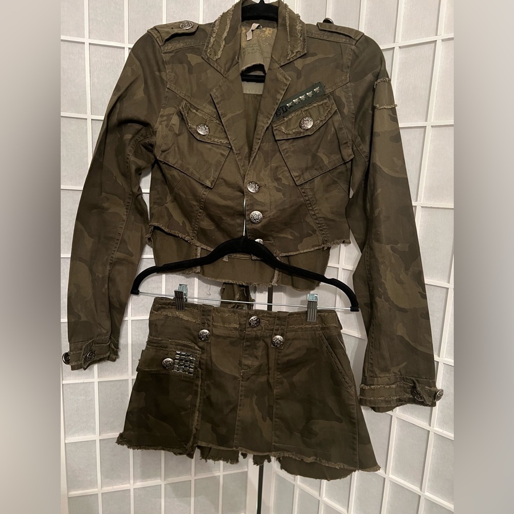 BY DEEP LOS ANGELES Camouflage Jacket and Skirt Set NWT